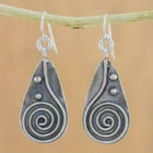 Vintage Spiral Teardrop Primitive Sun Silver Plated Earrings