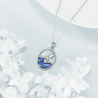Silver Ocean Wave & Seagull Pendant Necklace