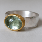 Vintage Emerald Green Hammered Silver Gold Ring
