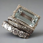 Vintage Silver Turquoise Glass Stackable Ring Set