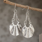 Bohemian Charming Textured Silver Fan Drop Earrings