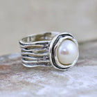 Bohemian Style Vintage Silver Plated Faux Pearl Ring