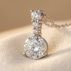 925 Sterling Silver Elegant Triple Moissanite Solitaire Necklace With Necklace