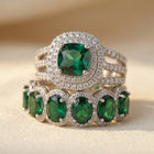 The Empress Cushion Emerald Double Halo Bridal Ring Set
