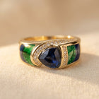 Vintage Blue & Green Zirconia Gold-Tone Finish ring
