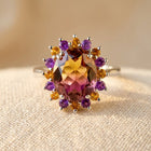 Bi-Color Purple & Yellow Crystal Statement Ring