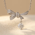 925 Sterling Silver Elegant Silver Bow Necklace With Dangling Moissani Necklace