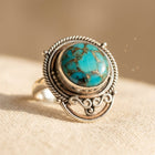 Wide Inlay Synthetic Turquoise Two Daily Wear Ring