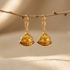 Gold Amber Cushion Fan Shaped Earrings