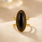 Gold Oval Black Onyx Statement Ring