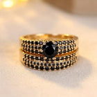Gold Black Cubic Zirconia Claw Ring Set