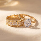 Gold Beaded Oval Cubic Zirconia Ring Set