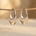 Clear Bubble Glass Silver Hoop Earrings