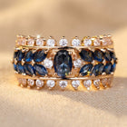Royal Gold Sapphire Blue Wide Band Ring