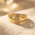 Modern Gold Pavé Rectangle Double Band Ring