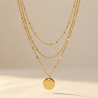 Gold Round Pendant Layered Chain Necklace