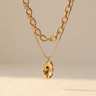 Gold Plated Hammered Oval Pendant Necklace