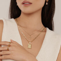 2 Piece Initial Letter & Cross Necklace Set