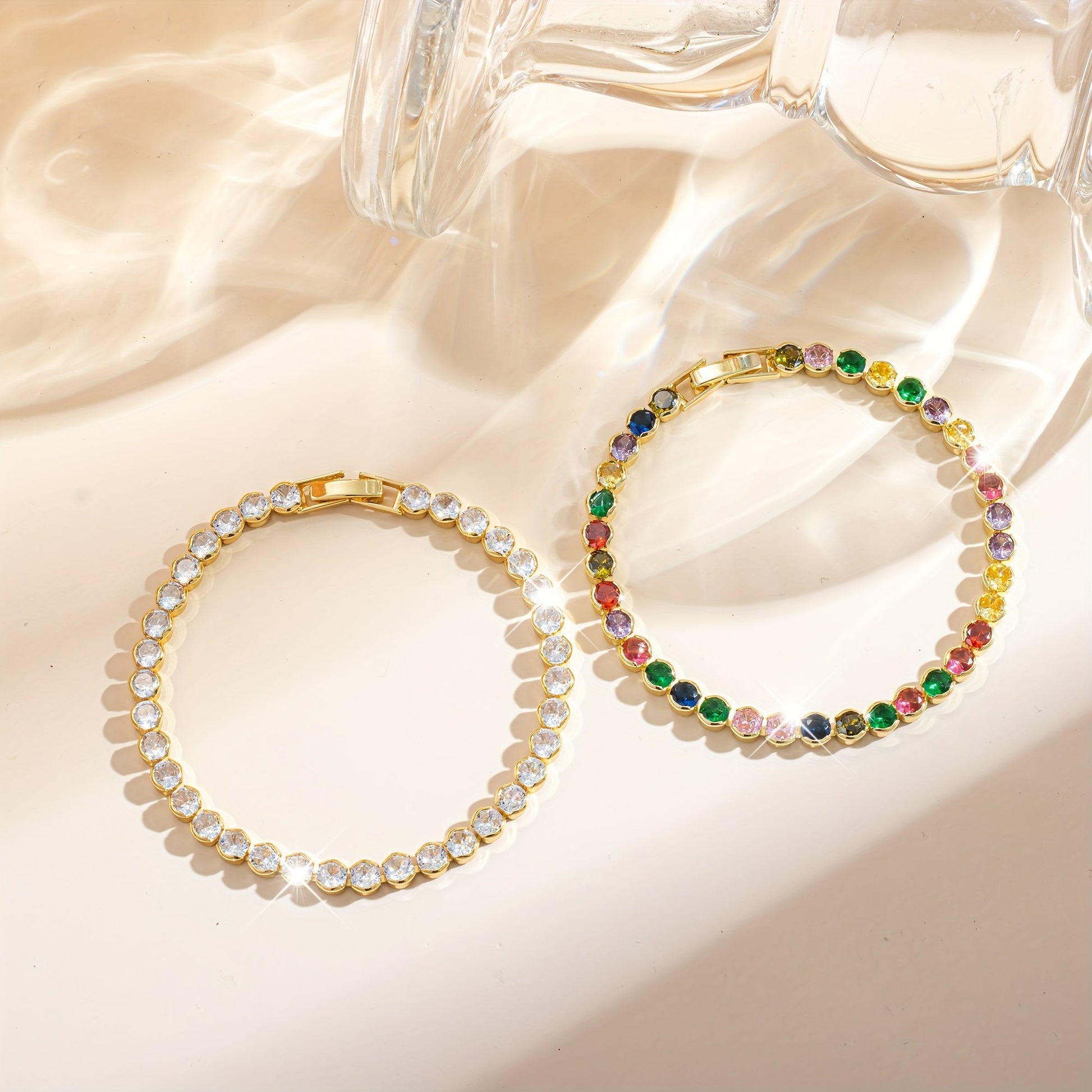 Elegant Multicolor Gemstone Gold Plated Tennis Bracelet