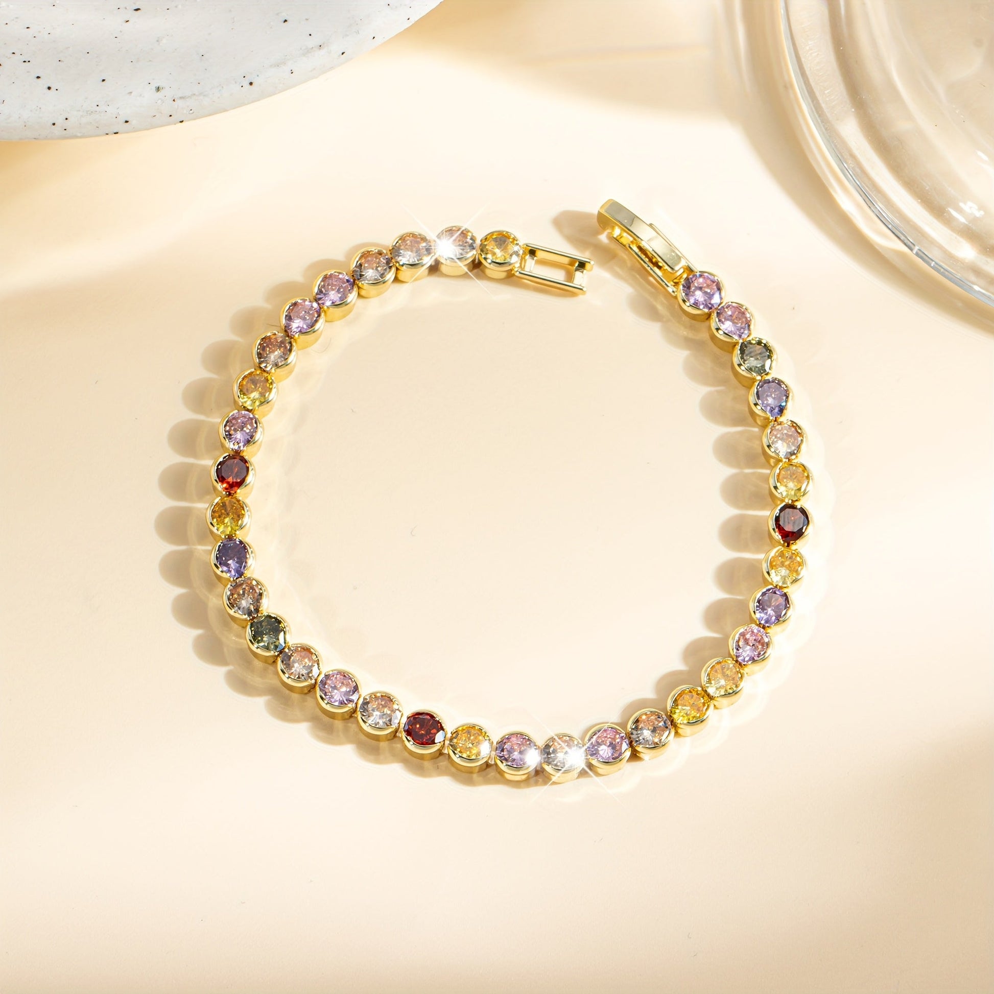 Elegant Multicolor Gemstone Gold Plated Tennis Bracelet