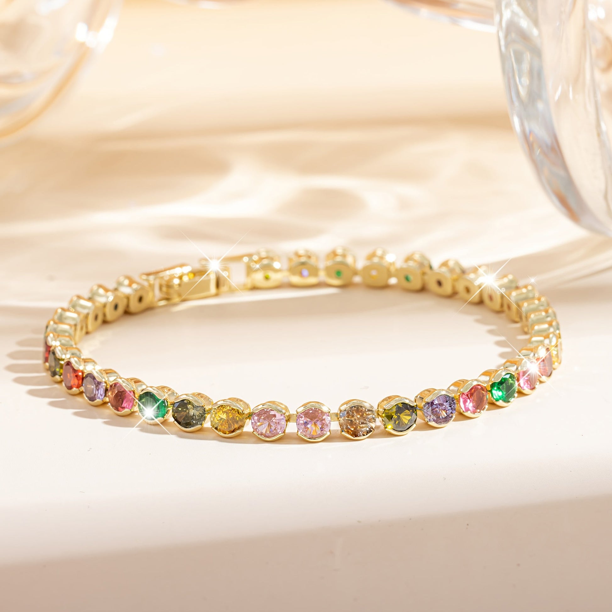 Elegant Multicolor Gemstone Gold Plated Tennis Bracelet