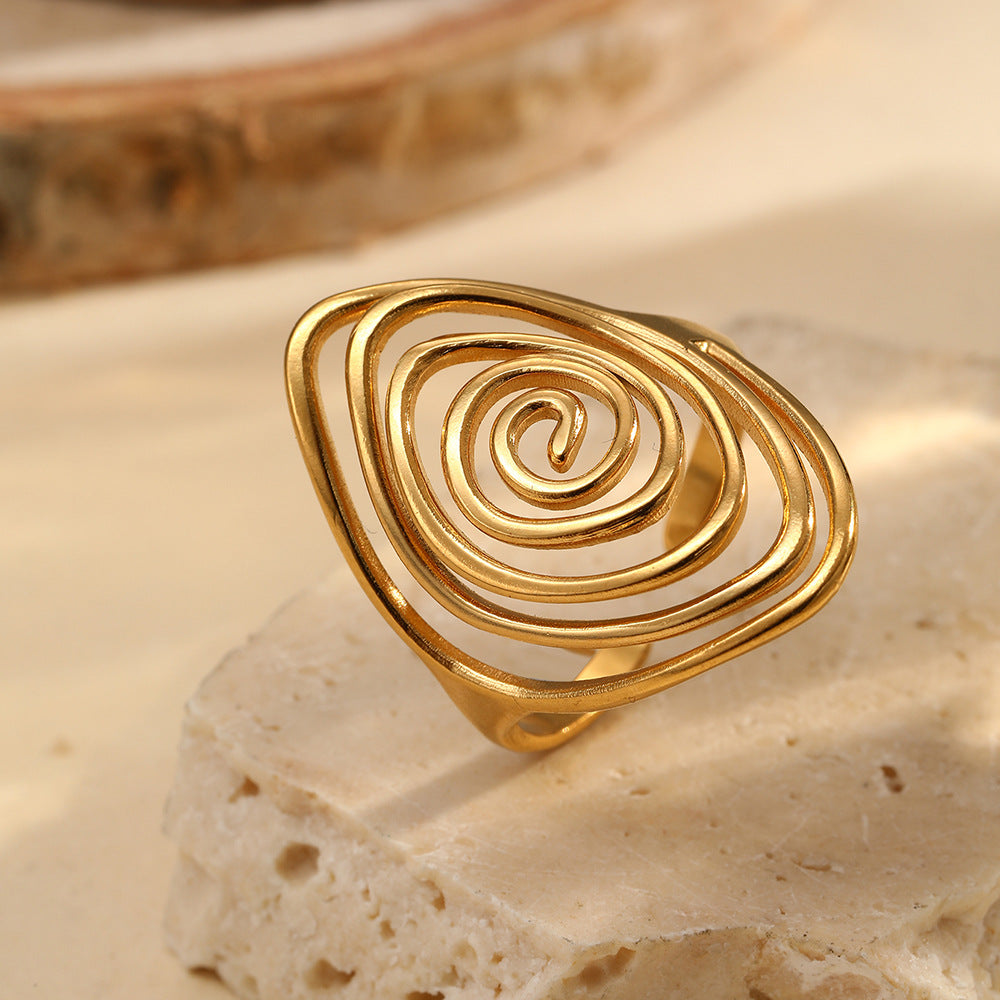 Vortex Sculptural Spiral Gold Statement Ring