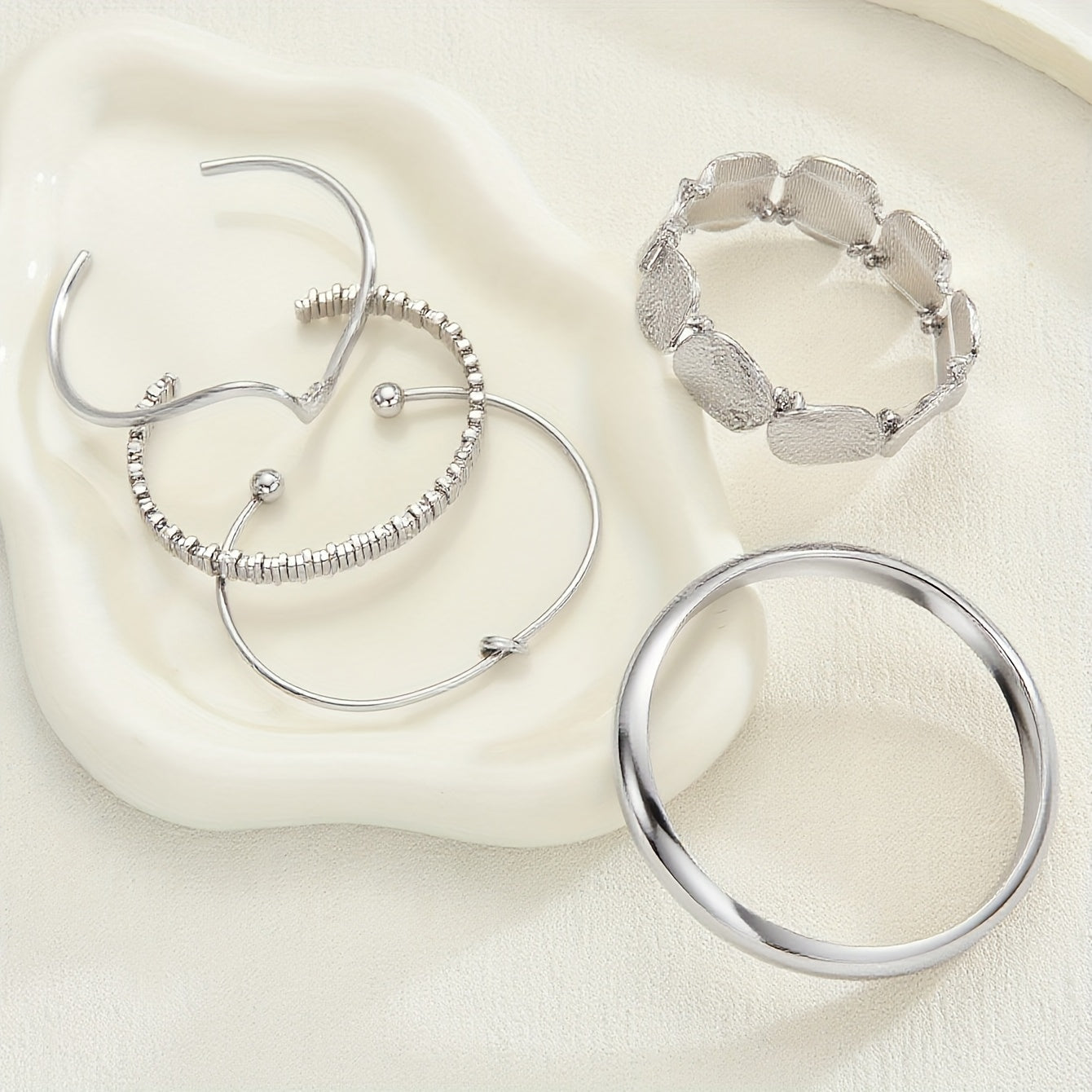 Vintage Stackable Silver Plated Cuff Bangle Bracelet Set