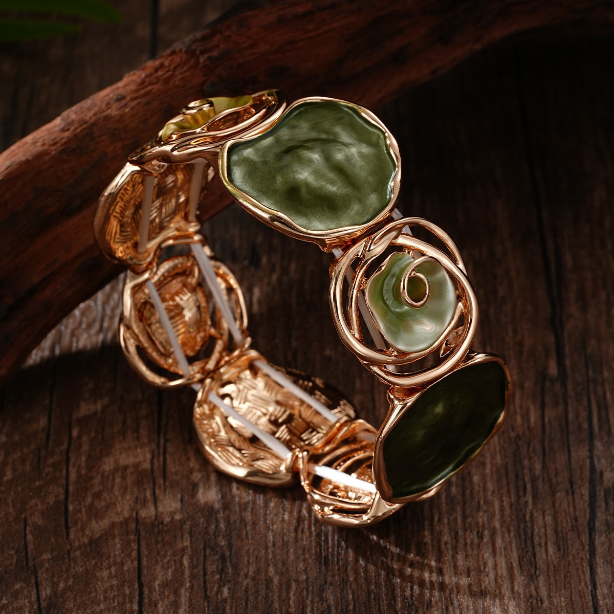 Bohemian Round Flower Geometric Design Cuff Elastic Bracelet