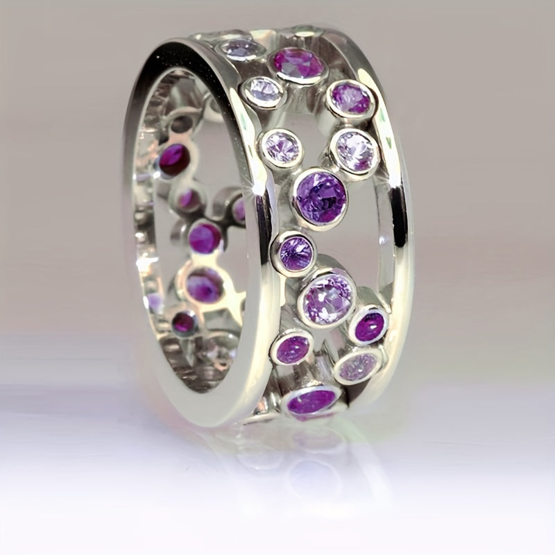 Elegant Sparkling Cubic Zirconia Silver Plating Band Ring