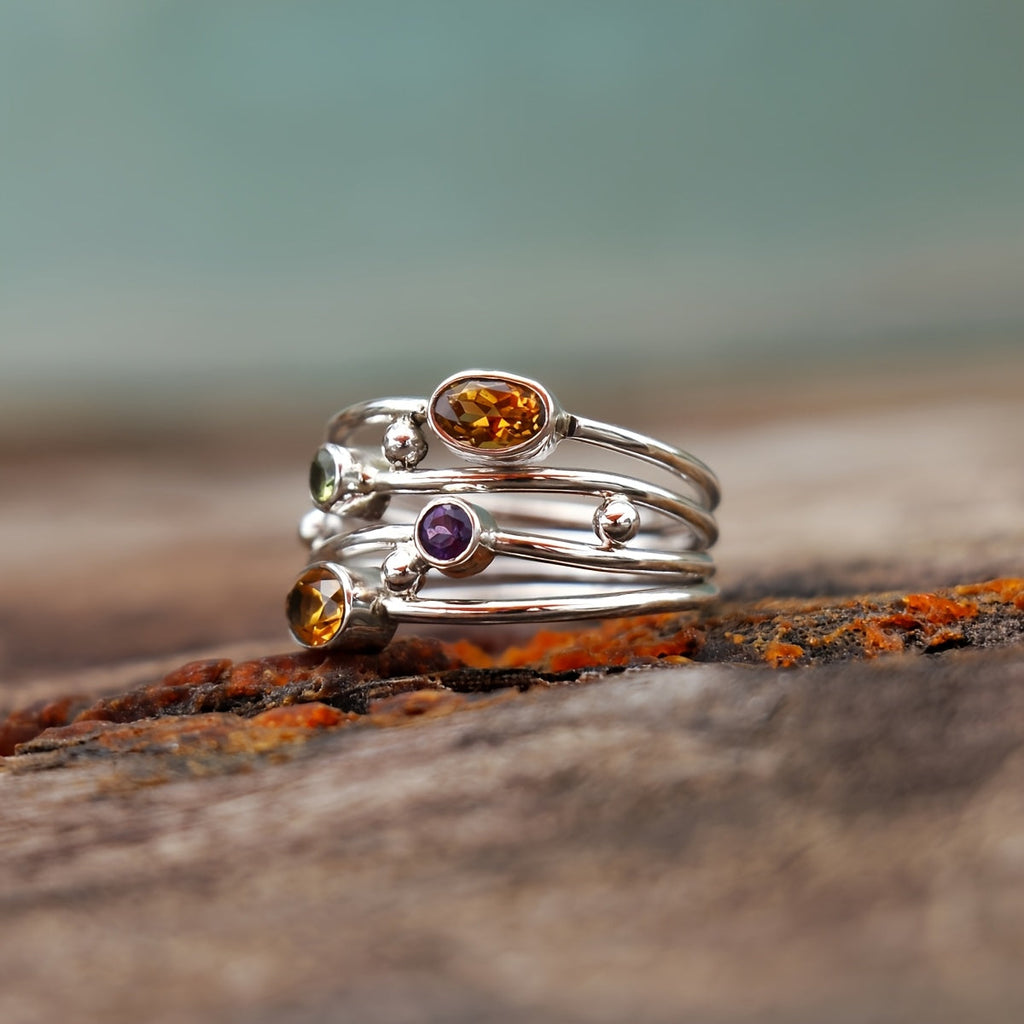 Bohemian Multicolor Gemstone Stacking Ring