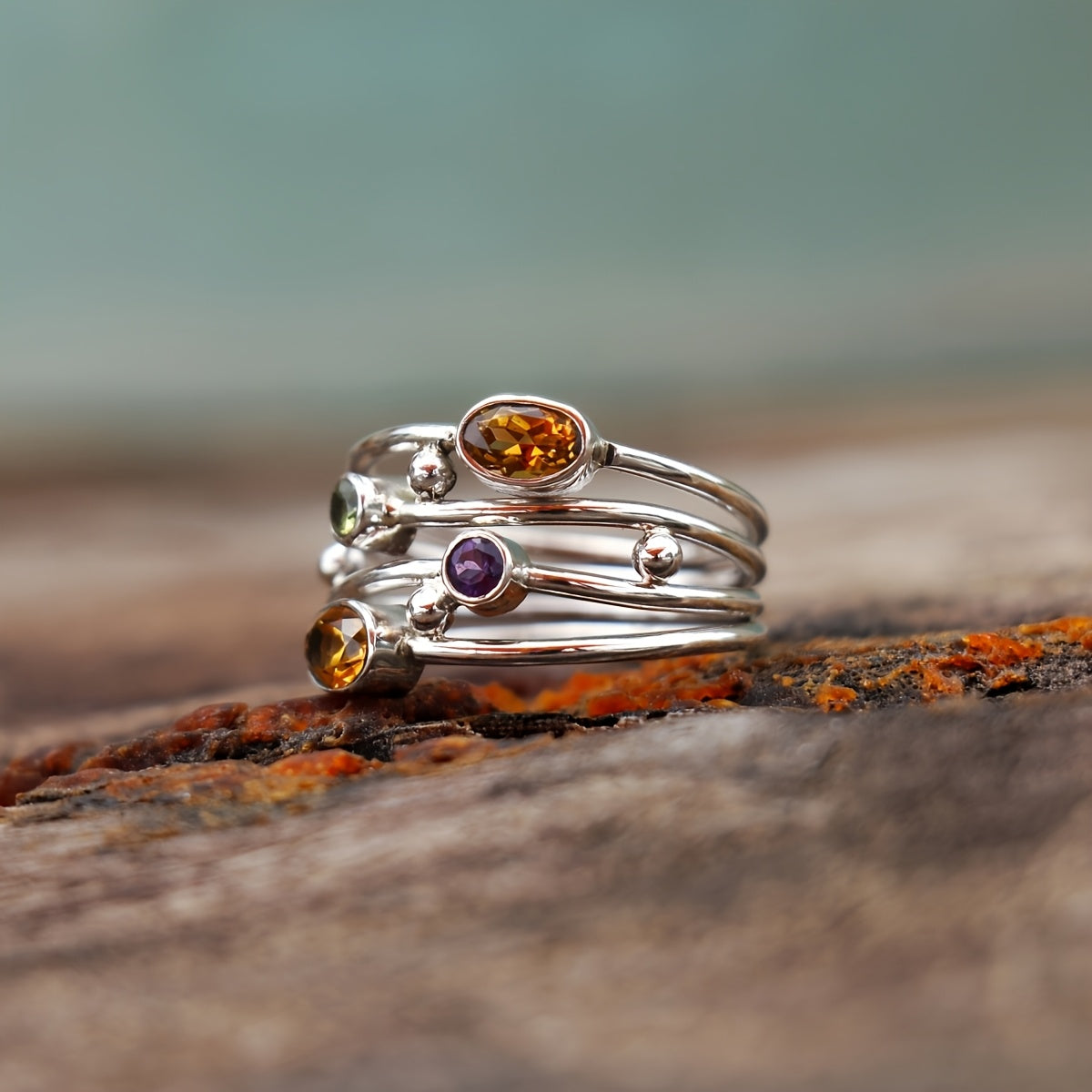 Bohemian Multicolor Gemstone Stacking Ring