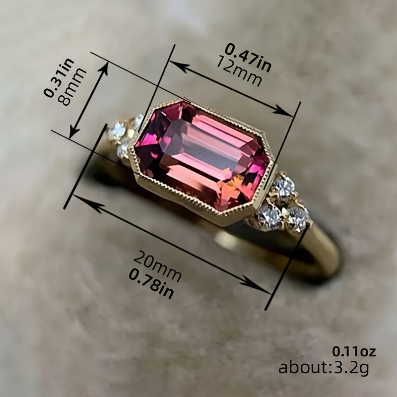 Vintage Geometric Red Zirconia Gold Plated Ring