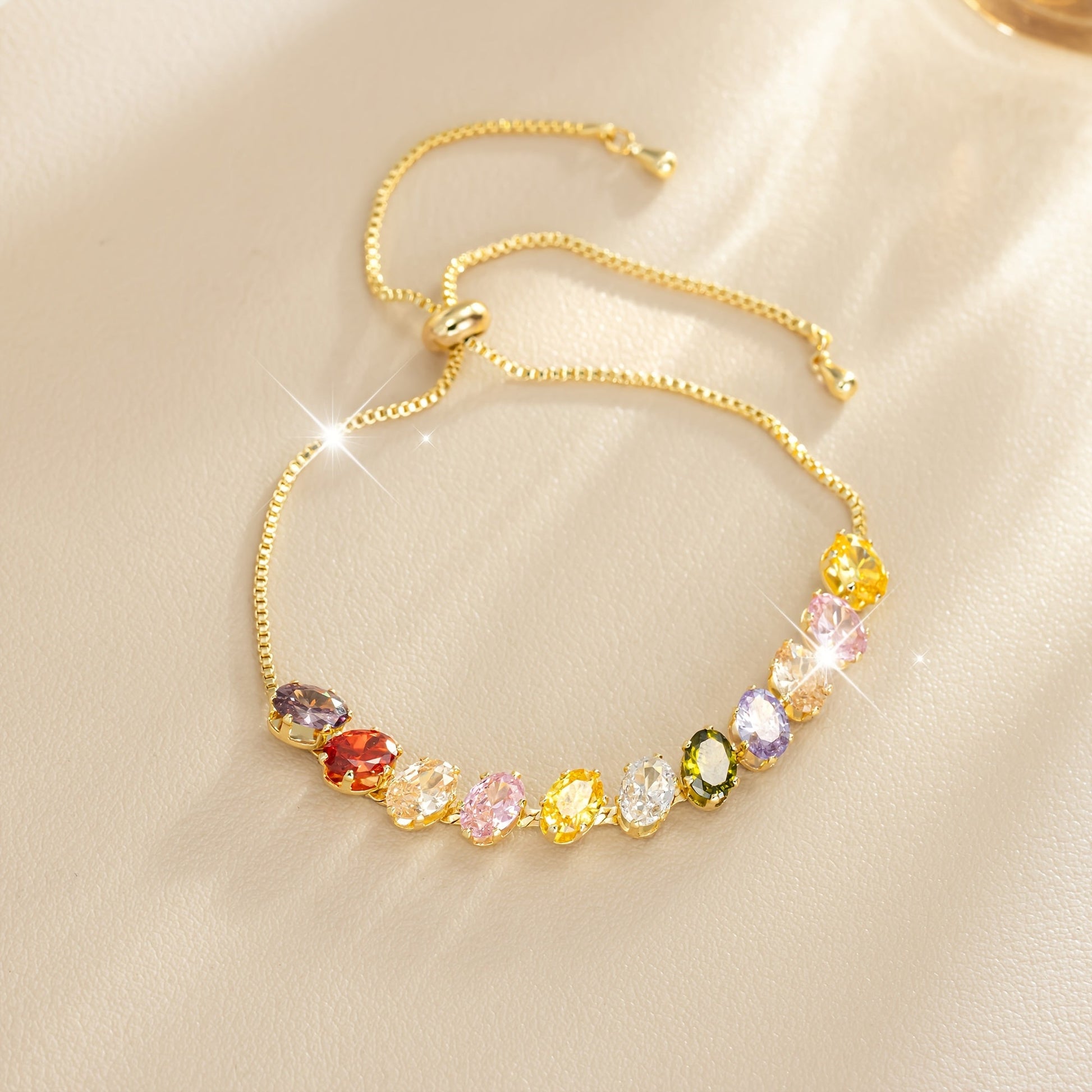 Minimalist Colorful Zirconia Gemstone Adjustable Tennis Bracelet