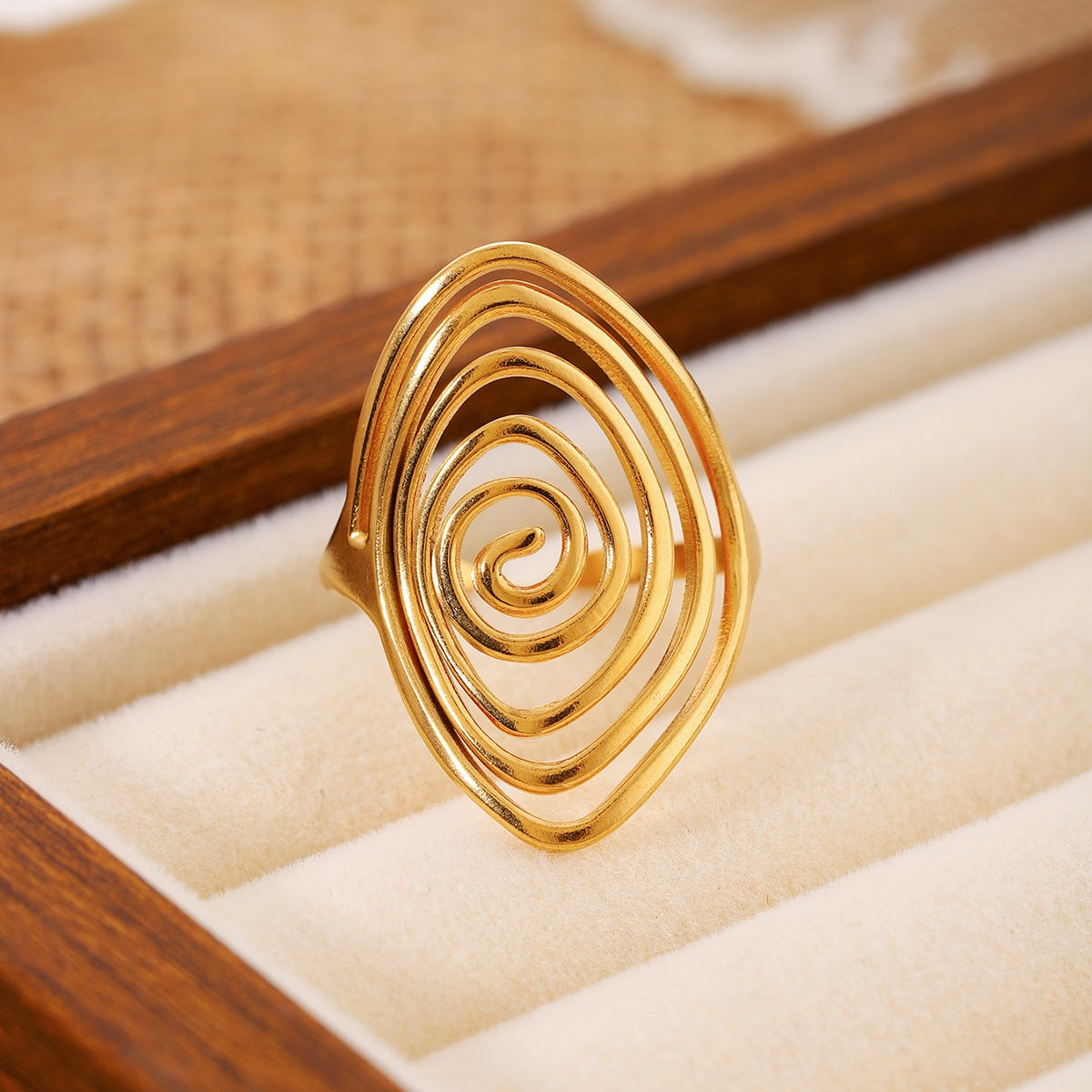 Vortex Sculptural Spiral Gold Statement Ring