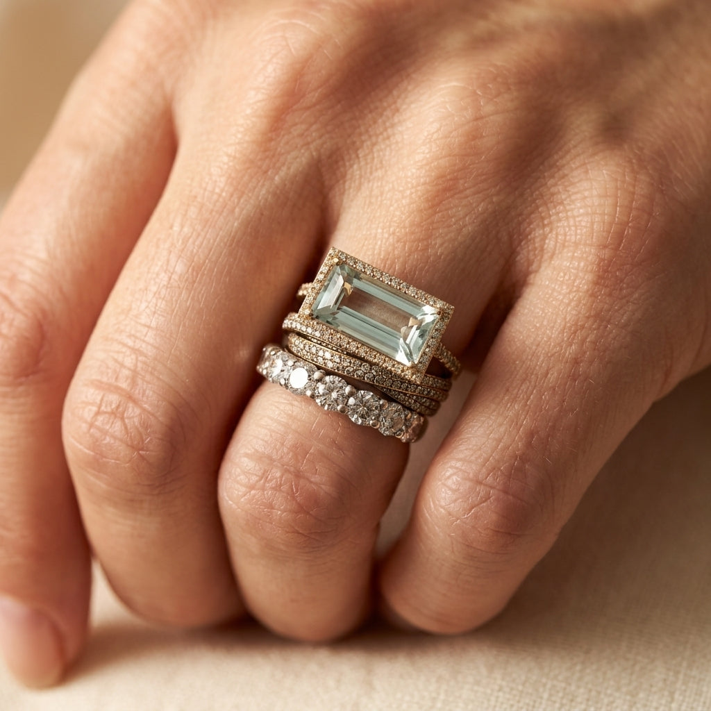 Vintage Silver Turquoise Glass Stackable Ring Set