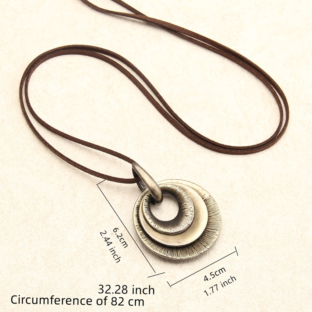 Vintage Style Layered Zinc Alloy Disc Long Pendant Necklace