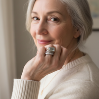 Vintage Silver Turquoise Glass Ring Set