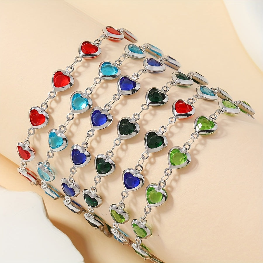 Elegant Stainless Steel Multicolor Heart Link Clutch Bracelet