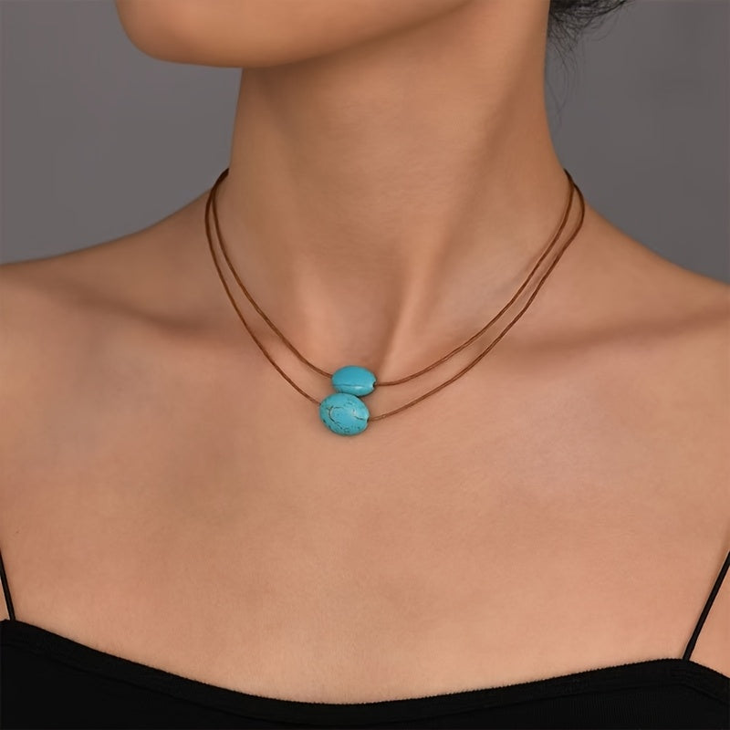 Vintage Double Layer Turquoise Beaded Necklace