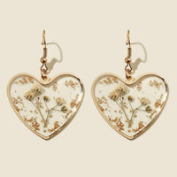 Elegant Flower Design Heart Charm Drop Earrings