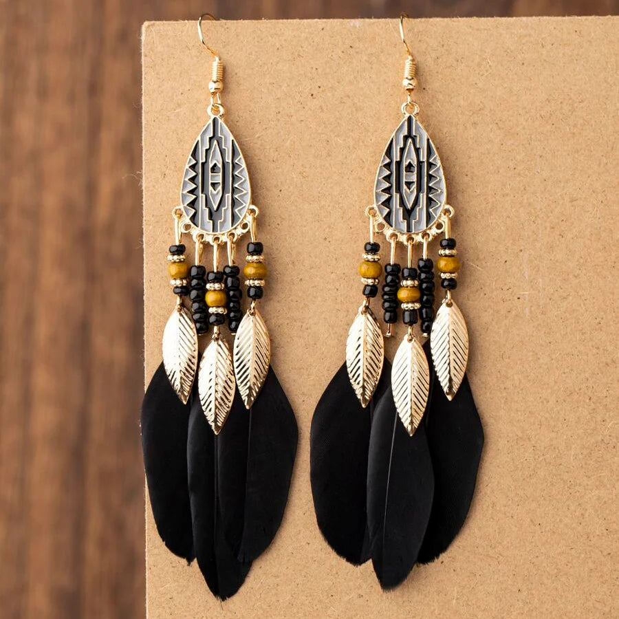Bohemian Exaggerated Retro Style Feather Earrings