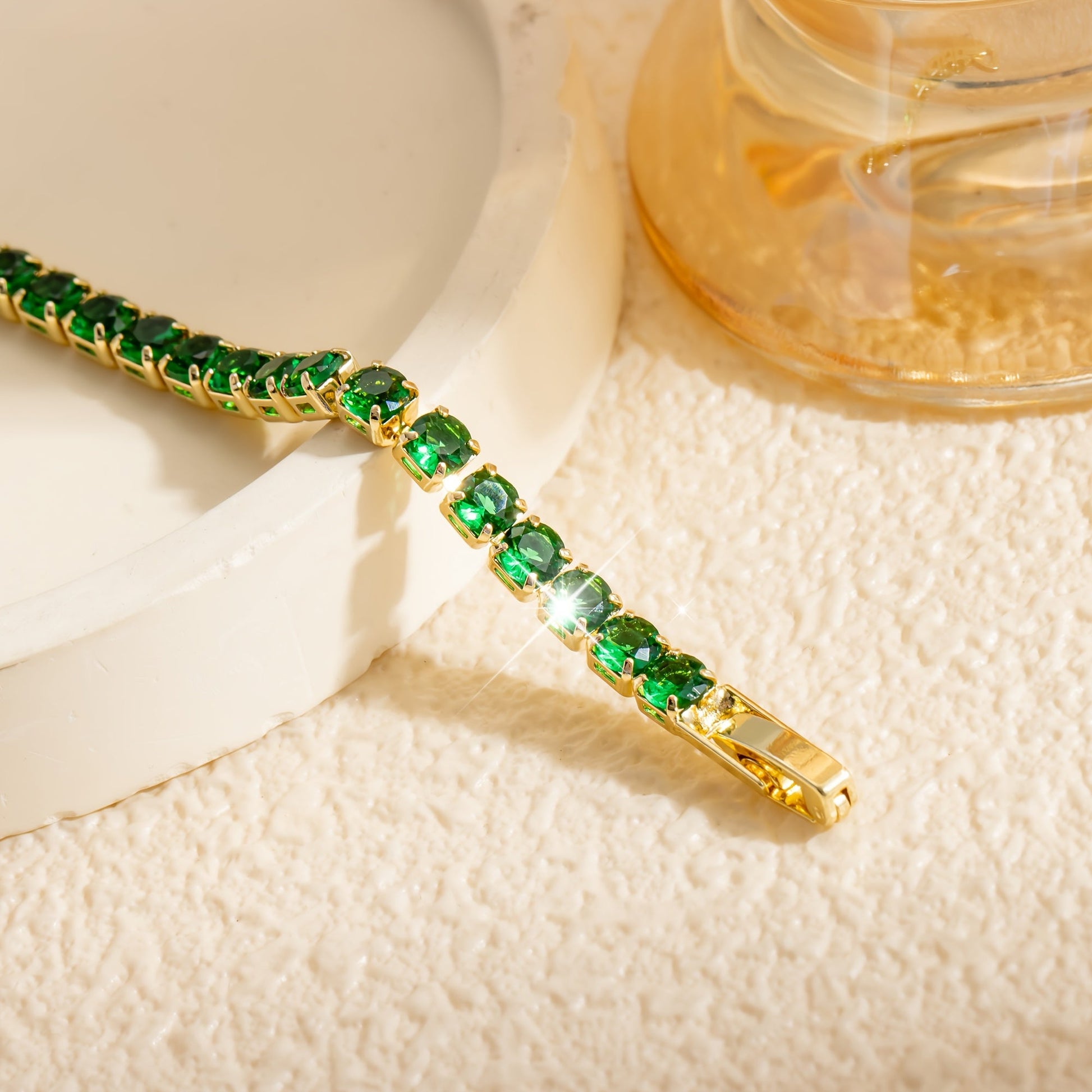 Bohemian Emerald Green Zirconia Gold Plated Tennis Bracelet