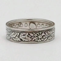 Vintage Silver Plated Snowflake & Coin Pattern Ring