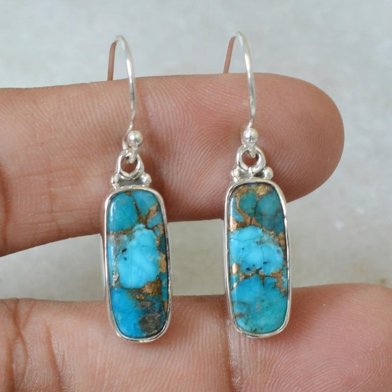 Turquoise Silver Plated Rectangle Drop Earrings