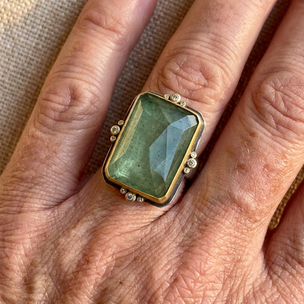 Vintage Green Glass Gold Ring
