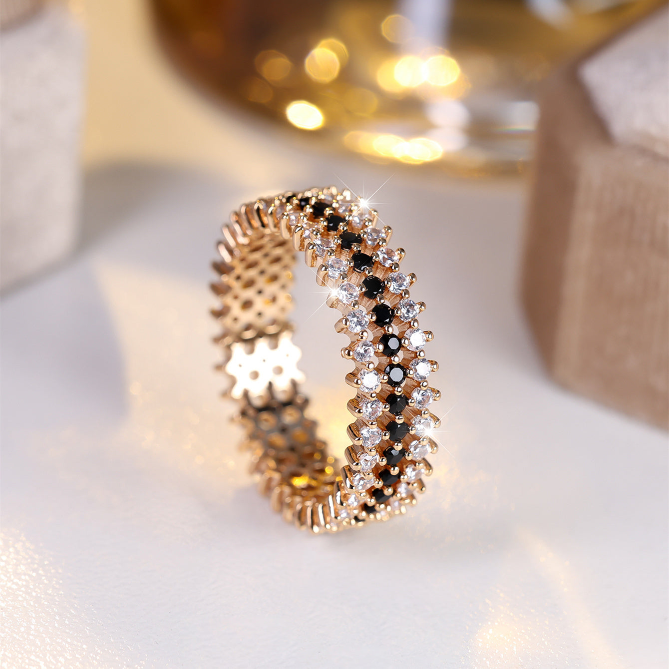 Elegant Full Circle Three Rows Zirconium Gold Plated Ring