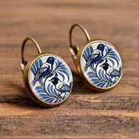 Retro Style Blue Bird Shaped Round Hook Earrings