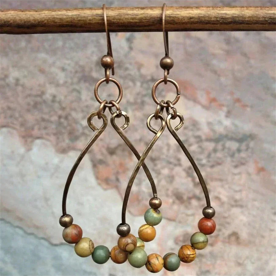 Bohemian Vintage Copper Colour Water Drop Beaded Earrings