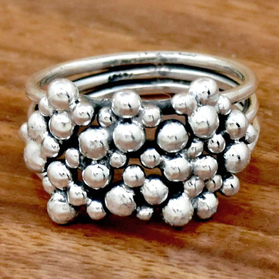 Vintage Bohemian Style Silver Tone Multi Layer Cluster Ring