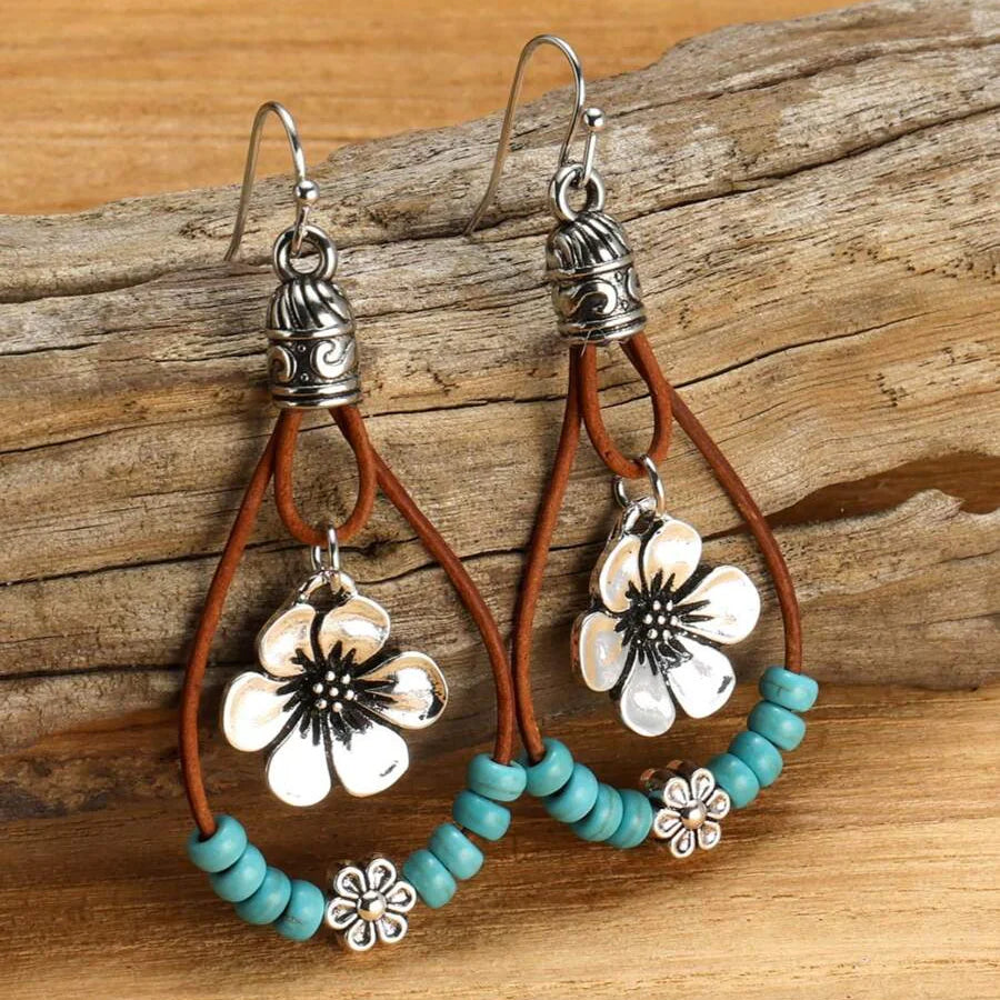 Bohemian Plum Blossom Turquoise Beads Pendant Earrings